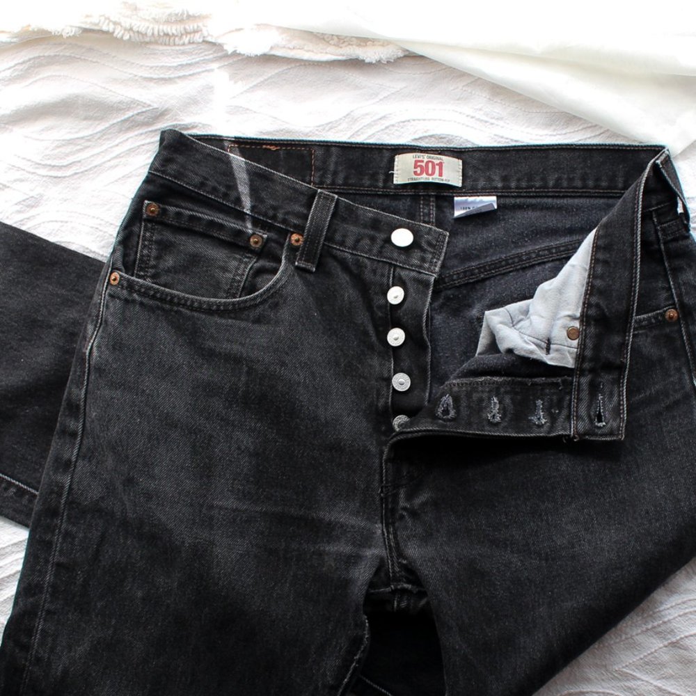 Levi 501 Black Button Fly Denim Jeans 100% Cotton